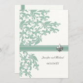 Mint en White Fleur de Lis Design Wedding Invite Kaart (Voorkant / Achterkant)