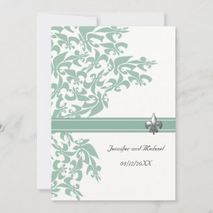 Mint en White Fleur de Lis Design Wedding Invite Kaart