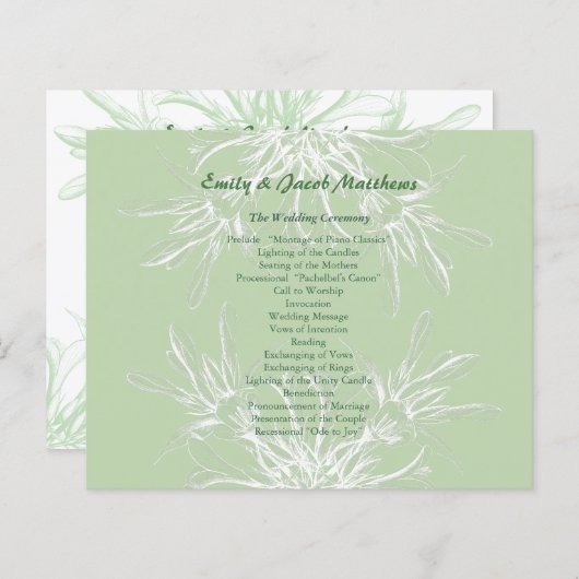 Mint en White Floral Wedding Programme (Voorkant / Achterkant)