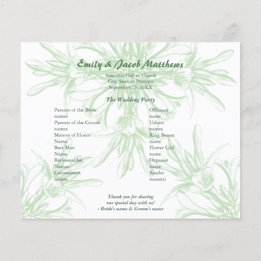 Mint en White Floral Wedding Programme (Achterkant)
