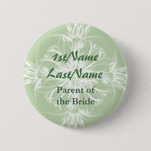 Mint en wit  Bloemen Naam Tag Ronde Button 5,7 Cm
