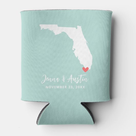 Mint en wit Florida bruiloft gunst Blikjeskoeler (Voorkant)