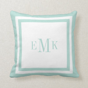 Mint en wit Preppy Lint Stippen Custom Monogram Kussen