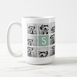 Mint en witte foto collage met monogram koffiemok