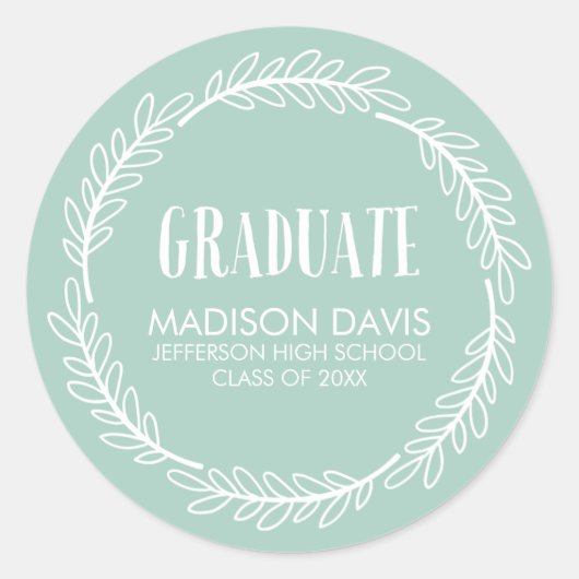 Mint en witte krans Afstuderen Stickers (Voorkant)