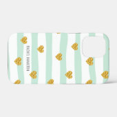 Mint en witte strepen gouden harten aangepaste naa Case-Mate iPhone case (Achterkant (horizontaal))