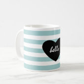 mint en witte strepen Hallo hart Koffiemok (Voorkant links)