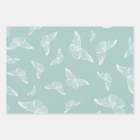 Mint en witte  vlinders inpakpapier vel (Voorkant 3)