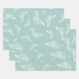 Mint en witte  vlinders inpakpapier vel
