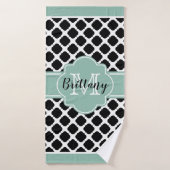 Mint en zwart Quatrefoil - aangepaste handdoeken (Badhanddoek)