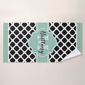 Mint en zwart Quatrefoil - aangepaste handdoeken (Badhanddoek)