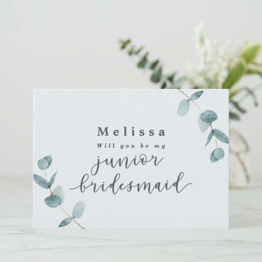 Mint Eucalyptus Junior Bridesmaid proposal Kaart (Staand voorkant)