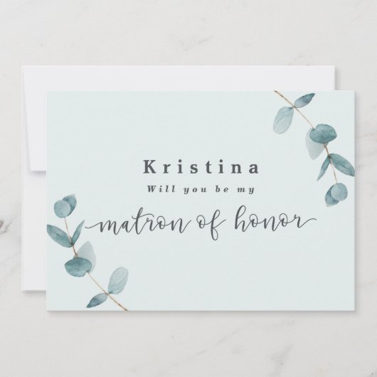 Mint Eucalyptus Matron of Honor proposal Kaart (Voorkant)
