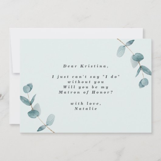 Mint Eucalyptus Matron of Honor proposal Kaart (Achterkant)