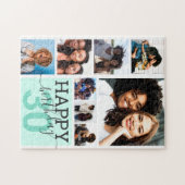 Mint Family Friends Photo Collage Happy Birthday Legpuzzel (Horizontaal)