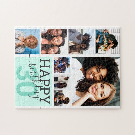 Mint Family Friends Photo Collage Happy Birthday Legpuzzel (Horizontaal)
