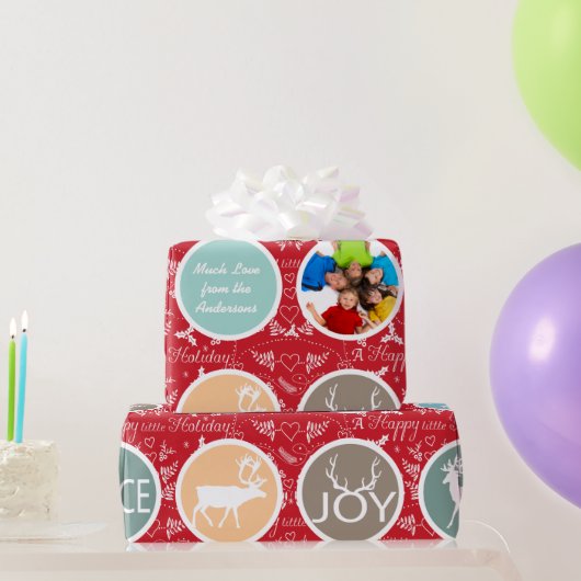 Mint Family Photo Reindeer Kerstmis Merry Bright Cadeaupapier (Feestgeschenken)