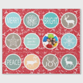 Mint Family Photo Reindeer Kerstmis Merry Bright Cadeaupapier (Vlak)
