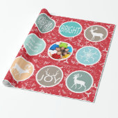Mint Family Photo Reindeer Kerstmis Merry Bright Cadeaupapier (Uitgerold)
