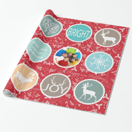 Mint Family Photo Reindeer Kerstmis Merry Bright Cadeaupapier