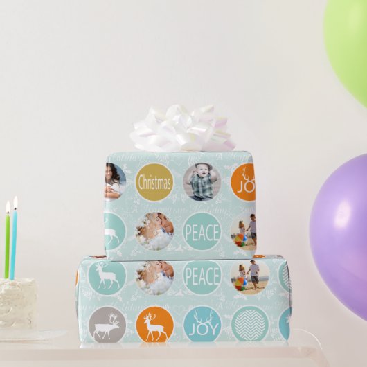 Mint Family Photo Reindeer Kerstmis Merry Bright Cadeaupapier (Feestgeschenken)