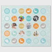 Mint Family Photo Reindeer Kerstmis Merry Bright Cadeaupapier (Vlak)