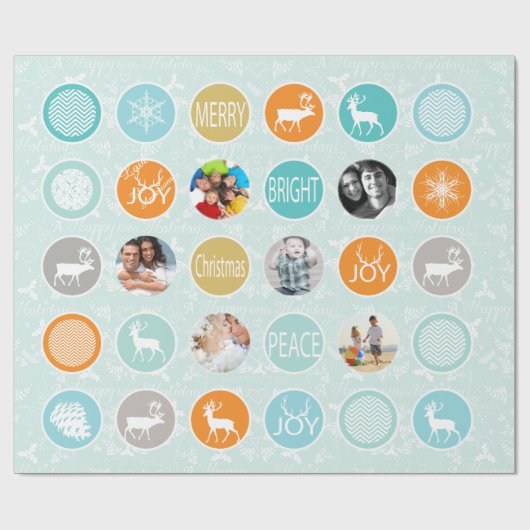 Mint Family Photo Reindeer Kerstmis Merry Bright Cadeaupapier (Vlak)