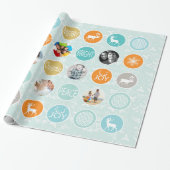 Mint Family Photo Reindeer Kerstmis Merry Bright Cadeaupapier (Uitgerold)