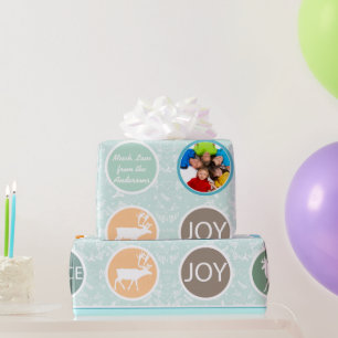 Mint Family Photo Reindeer Kerstmis Merry Bright Cadeaupapier