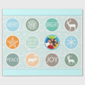 Mint Family Photo Reindeer Kerstmis Merry Bright Cadeaupapier (Vlak)