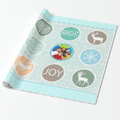 Mint Family Photo Reindeer Kerstmis Merry Bright Cadeaupapier (Uitgerold)