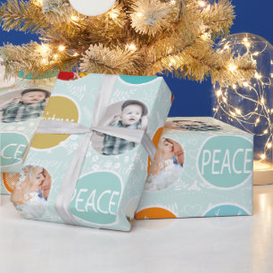 Mint Family Photo Reindeer Kerstmis Merry Bright Cadeaupapier