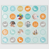 Mint Family Photo Reindeer Kerstmis Merry Bright Cadeaupapier (Vlak)