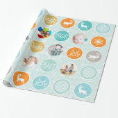 Mint Family Photo Reindeer Kerstmis Merry Bright Cadeaupapier (Uitgerold)