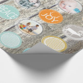 Mint Family Photo Reindeer Kerstmis Merry Bright Cadeaupapier (Hoek)