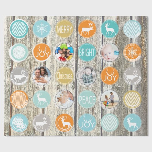 Mint Family Photo Reindeer Kerstmis Merry Bright Cadeaupapier (Vlak)