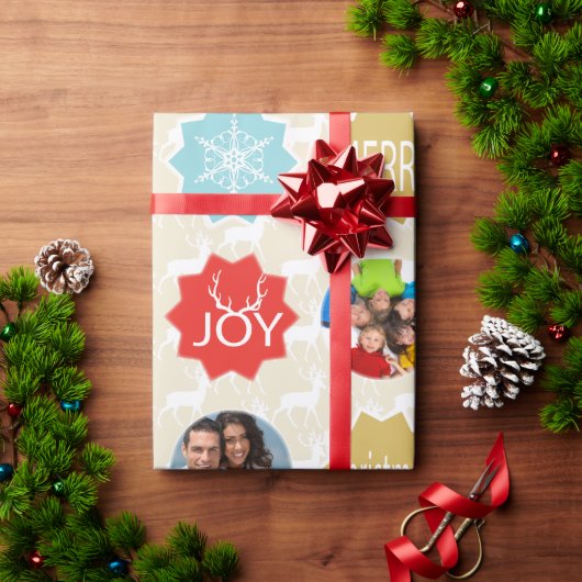Mint Family Photo Reindeer Kerstmis Merry Bright Cadeaupapier (Feestdagen Geschenken)