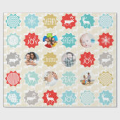 Mint Family Photo Reindeer Kerstmis Merry Bright Cadeaupapier (Vlak)