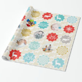 Mint Family Photo Reindeer Kerstmis Merry Bright Cadeaupapier (Uitgerold)