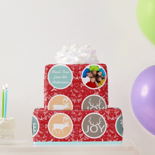 Mint Family Photo Reindeer Kerstmis Merry Bright Cadeaupapier (Feestgeschenken)