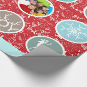 Mint Family Photo Reindeer Kerstmis Merry Bright Cadeaupapier (Hoek)