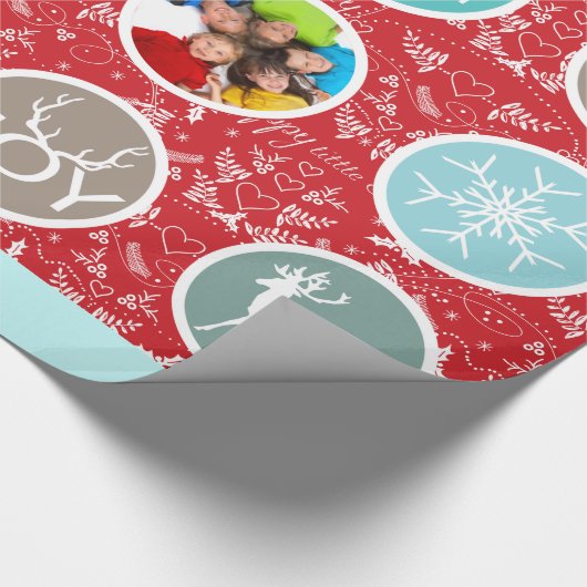 Mint Family Photo Reindeer Kerstmis Merry Bright Cadeaupapier (Hoek)