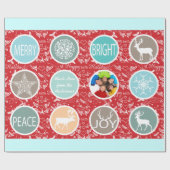 Mint Family Photo Reindeer Kerstmis Merry Bright Cadeaupapier (Vlak)