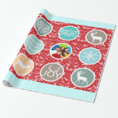 Mint Family Photo Reindeer Kerstmis Merry Bright Cadeaupapier (Uitgerold)