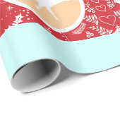 Mint Family Photo Reindeer Kerstmis Merry Bright Cadeaupapier (Rol Hoek)