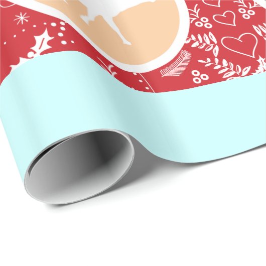 Mint Family Photo Reindeer Kerstmis Merry Bright Cadeaupapier (Rol Hoek)