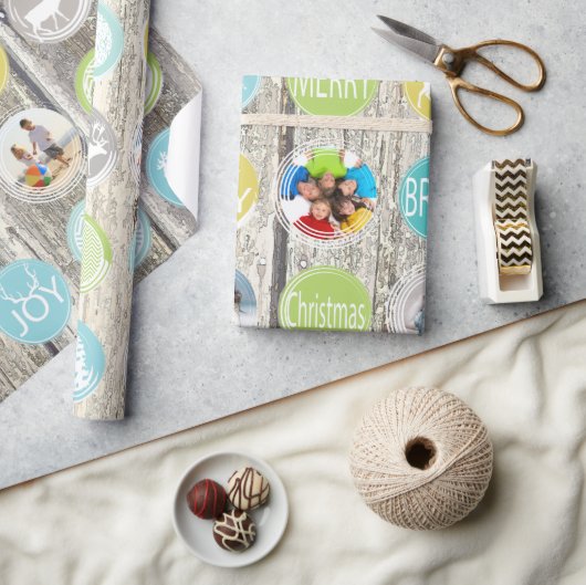 Mint Family Photo Reindeer Kerstmis Merry Bright Cadeaupapier (Crafts)