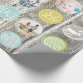 Mint Family Photo Reindeer Kerstmis Merry Bright Cadeaupapier (Hoek)