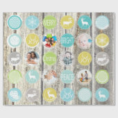 Mint Family Photo Reindeer Kerstmis Merry Bright Cadeaupapier (Vlak)