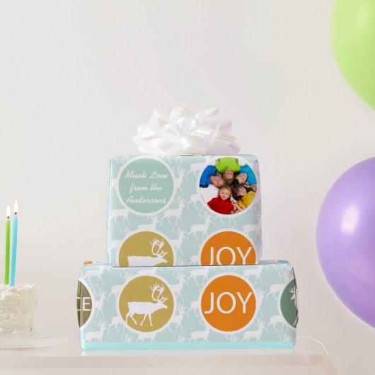 Mint Family Photo Reindeer Kerstmis Merry Bright Cadeaupapier (Feestgeschenken)